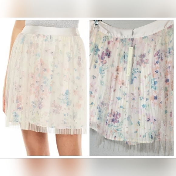 NWT LC Lauren Conrad Floral Pleated Mesh Skirt Stretch Waist Size XL Fairycore - Picture 1 of 15
